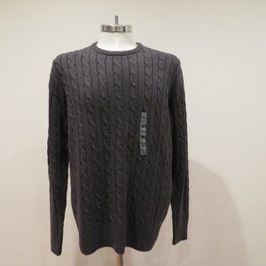 Men XL Gray Sweater Old Navy Pullover Cotton Classic Casual Crew Neck Cable Knit